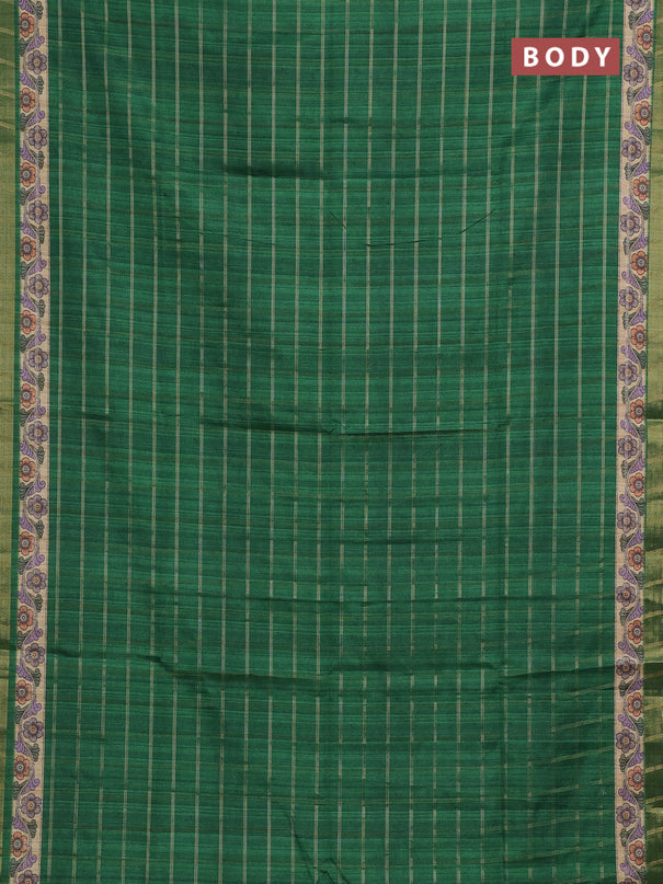 Green & Beige Semi Tussar Saree - Kalamkari Prints