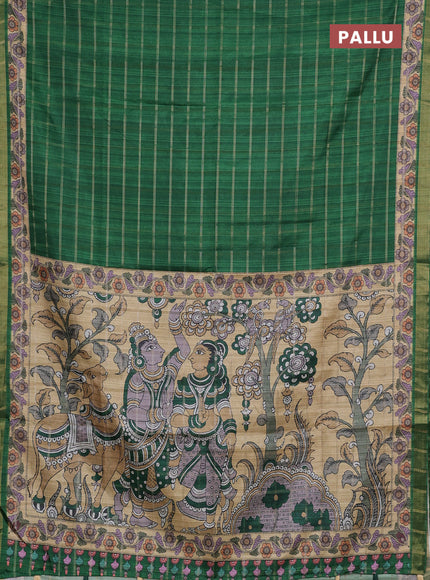 Green & Beige Semi Tussar Saree - Kalamkari Prints