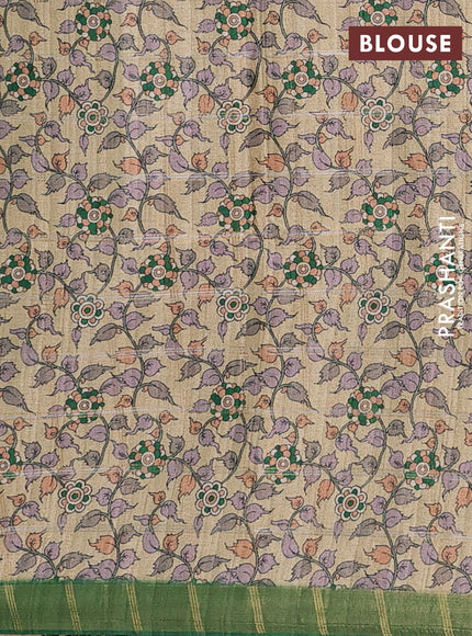 Green & Beige Semi Tussar Saree - Kalamkari Prints