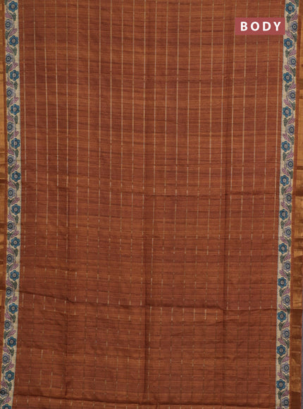 Mustard Yellow & Beige Semi Tussar Saree - Kalamkari Prints