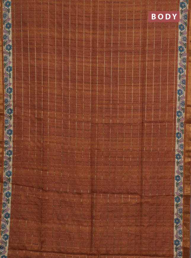 Mustard Yellow & Beige Semi Tussar Saree - Kalamkari Prints
