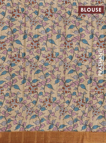 Mustard Yellow & Beige Semi Tussar Saree - Kalamkari Prints