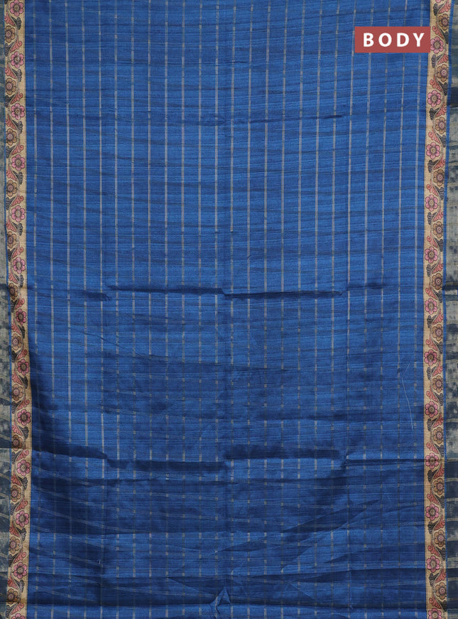 Blue & Beige Semi Tussar Saree - Kalamkari Prints