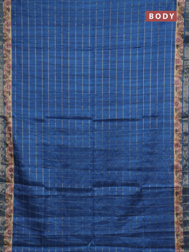 Blue & Beige Semi Tussar Saree - Kalamkari Prints
