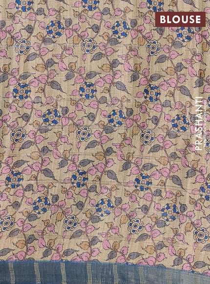 Blue & Beige Semi Tussar Saree - Kalamkari Prints