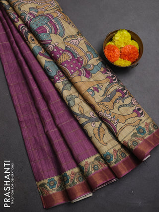 Mauve Pink & Beige Semi Tussar Saree - Kalamkari Prints