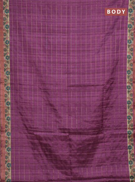 Mauve Pink & Beige Semi Tussar Saree - Kalamkari Prints