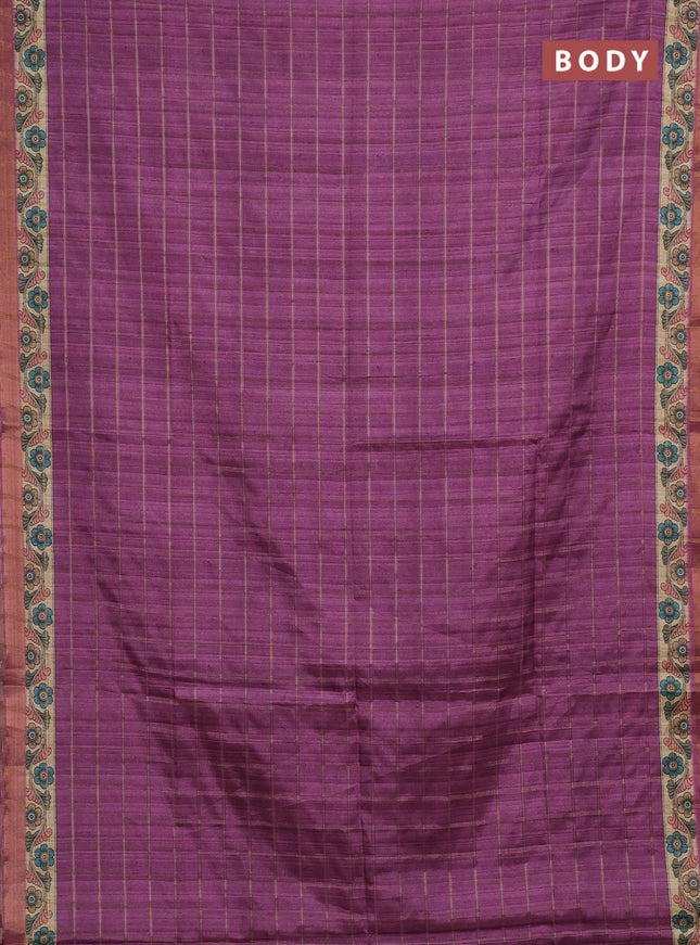 Mauve Pink & Beige Semi Tussar Saree - Kalamkari Prints