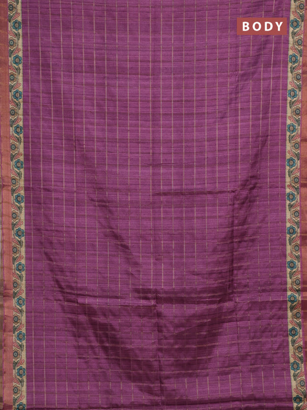Mauve Pink & Beige Semi Tussar Saree - Kalamkari Prints