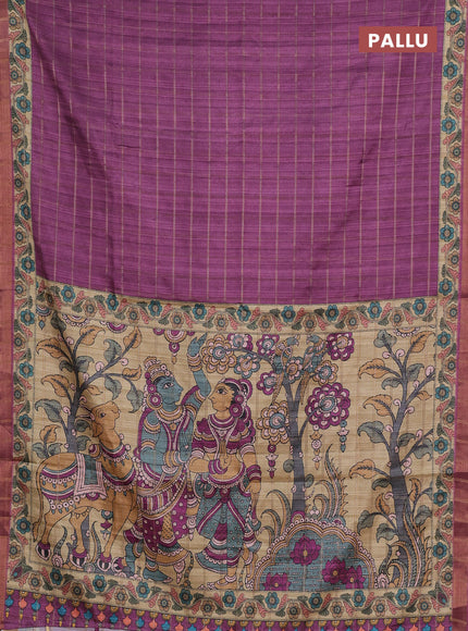 Mauve Pink & Beige Semi Tussar Saree - Kalamkari Prints