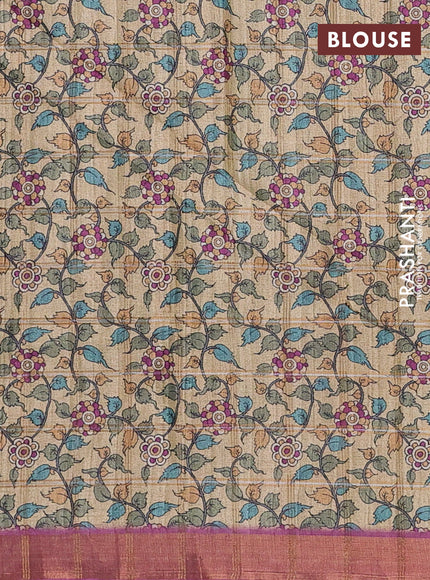 Mauve Pink & Beige Semi Tussar Saree - Kalamkari Prints