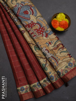 Maroon  & Beige Semi Tussar Saree - Kalamkari Prints