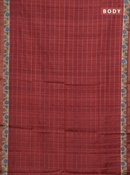 Maroon  & Beige Semi Tussar Saree - Kalamkari Prints