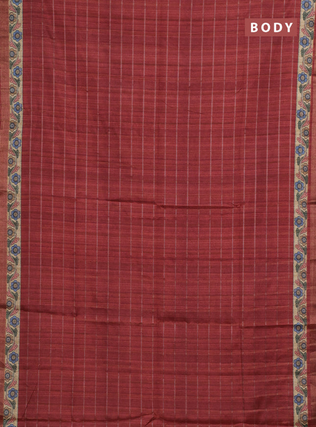 Maroon  & Beige Semi Tussar Saree - Kalamkari Prints