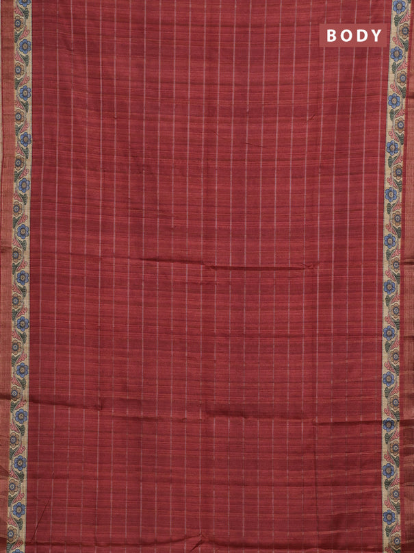 Maroon  & Beige Semi Tussar Saree - Kalamkari Prints