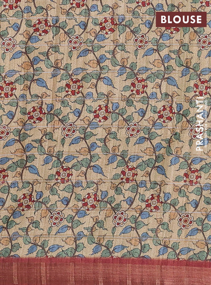 Maroon  & Beige Semi Tussar Saree - Kalamkari Prints