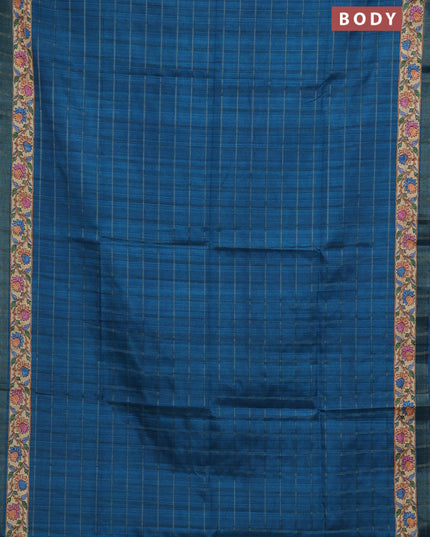 Peacock Blue & Beige Semi Tussar Saree - Kalamkari Prints