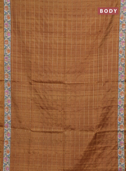 Mustard Yellow & Beige Semi Tussar Saree - Kalamkari Prints