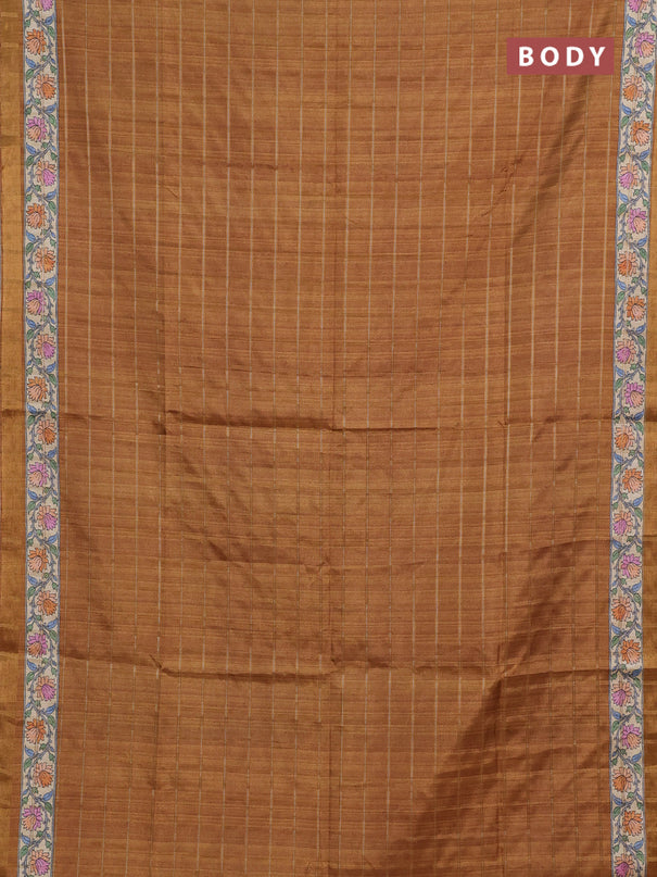 Mustard Yellow & Beige Semi Tussar Saree - Kalamkari Prints