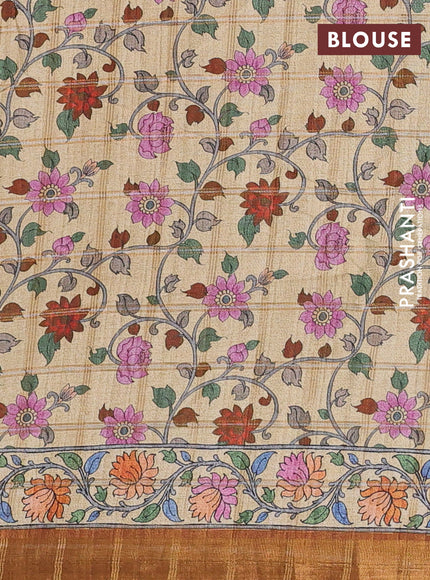 Mustard Yellow & Beige Semi Tussar Saree - Kalamkari Prints