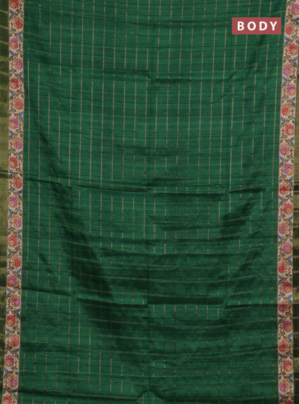 Green & Beige Semi Tussar Saree - Kalamkari Prints