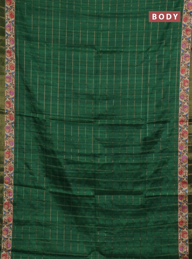 Green & Beige Semi Tussar Saree - Kalamkari Prints