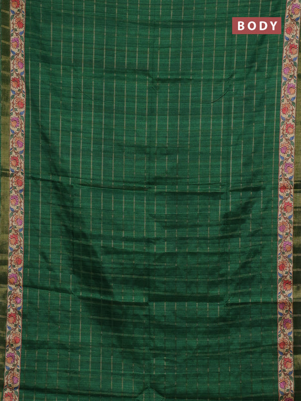 Green & Beige Semi Tussar Saree - Kalamkari Prints