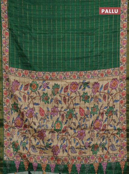 Green & Beige Semi Tussar Saree - Kalamkari Prints