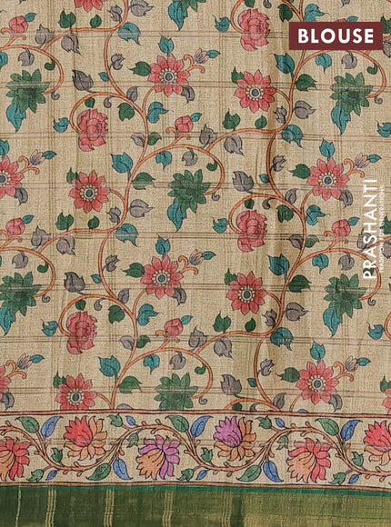 Green & Beige Semi Tussar Saree - Kalamkari Prints