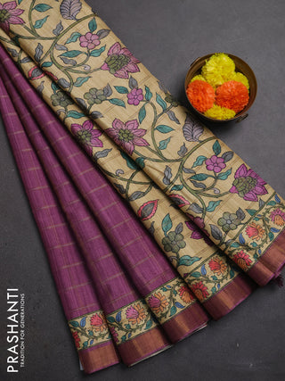 Mauve Pink & Beige Semi Tussar Saree - Kalamkari Prints