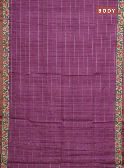 Mauve Pink & Beige Semi Tussar Saree - Kalamkari Prints