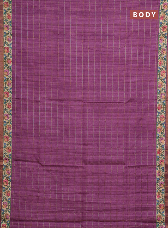 Mauve Pink & Beige Semi Tussar Saree - Kalamkari Prints