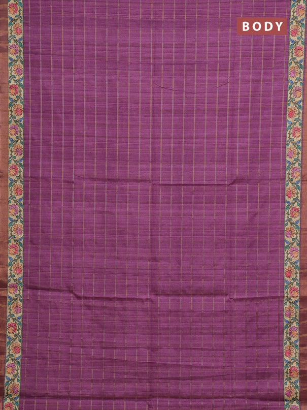 Mauve Pink & Beige Semi Tussar Saree - Kalamkari Prints