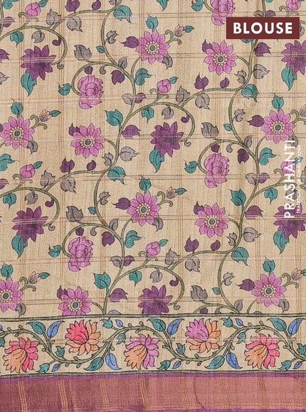 Mauve Pink & Beige Semi Tussar Saree - Kalamkari Prints