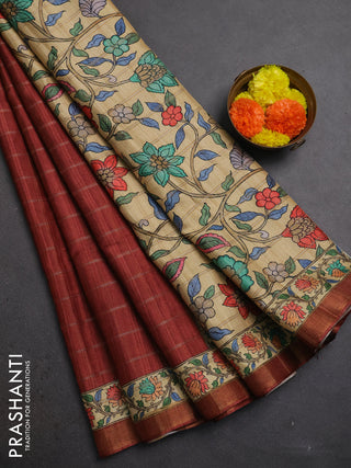 Rust & Beige Semi Tussar Saree - Kalamkari Prints