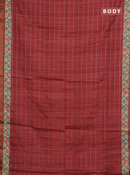 Rust & Beige Semi Tussar Saree - Kalamkari Prints
