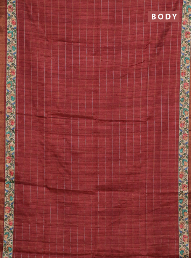 Rust & Beige Semi Tussar Saree - Kalamkari Prints