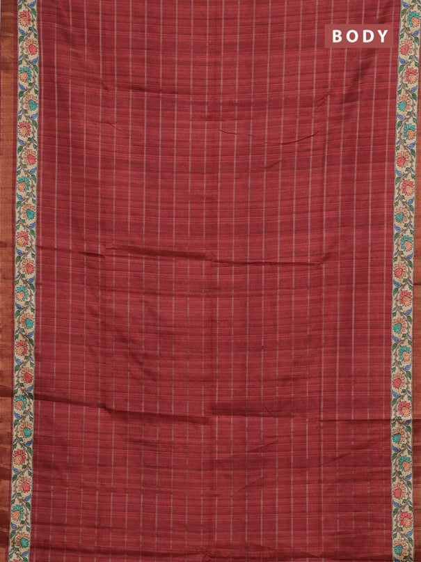 Rust & Beige Semi Tussar Saree - Kalamkari Prints