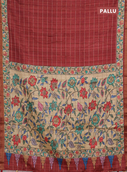 Rust & Beige Semi Tussar Saree - Kalamkari Prints