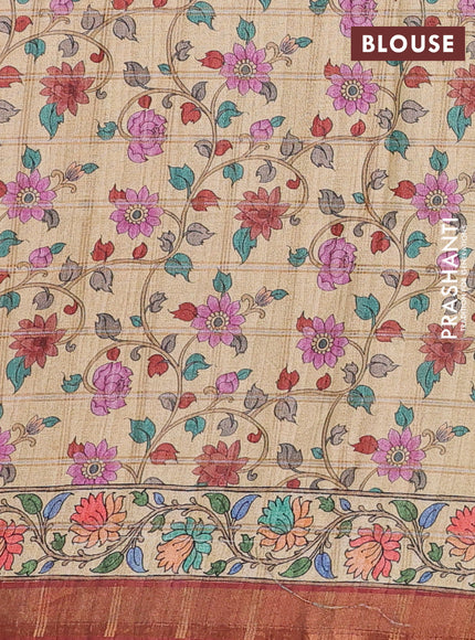 Rust & Beige Semi Tussar Saree - Kalamkari Prints