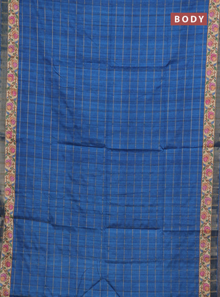 Blue & Beige Semi Tussar Saree - Kalamkari Prints