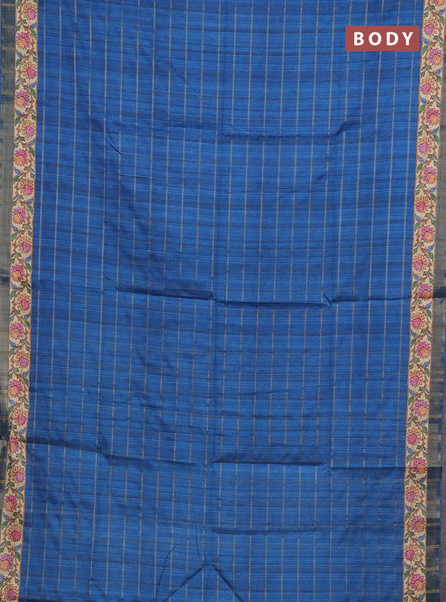 Blue & Beige Semi Tussar Saree - Kalamkari Prints