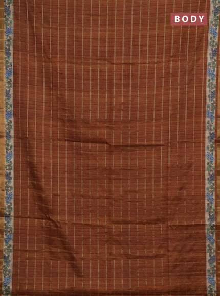 Mustard Yellow & Beige Semi Tussar Saree - Kalamkari Prints