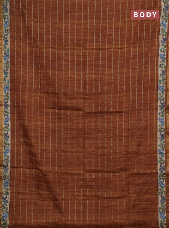 Mustard Yellow & Beige Semi Tussar Saree - Kalamkari Prints