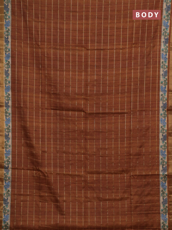 Mustard Yellow & Beige Semi Tussar Saree - Kalamkari Prints