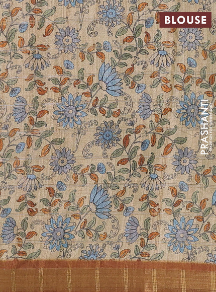 Mustard Yellow & Beige Semi Tussar Saree - Kalamkari Prints