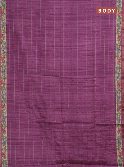 Purple & Beige Semi Tussar Saree - Kalamkari Prints