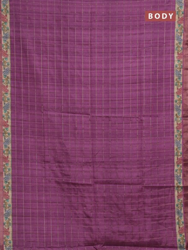 Purple & Beige Semi Tussar Saree - Kalamkari Prints