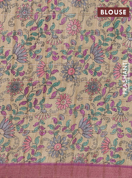 Purple & Beige Semi Tussar Saree - Kalamkari Prints