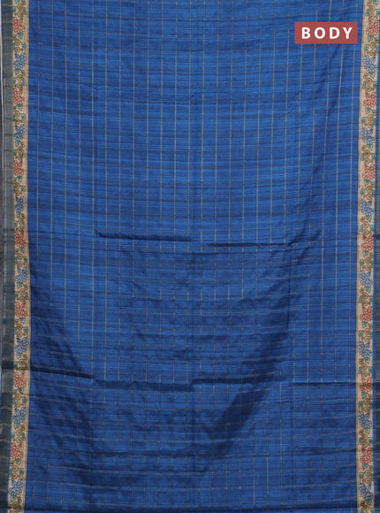 Blue & Beige Semi Tussar Saree - Kalamkari Prints